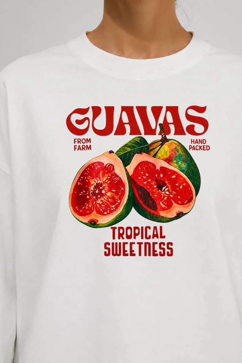 Beyaz İncir Baskılı Tesettüre Uygun Uzun Kollu T-Shirt