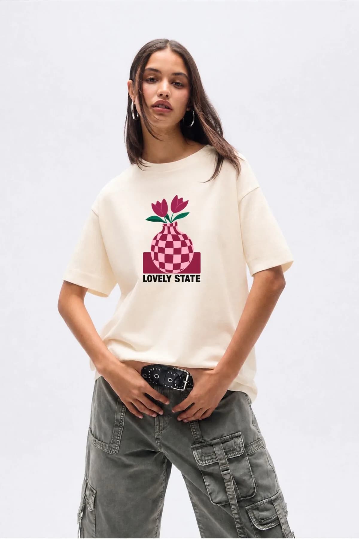 Kadın Yumuşak Kumaşlı %100 Pamuklu Baskılı Regular T-Shirt