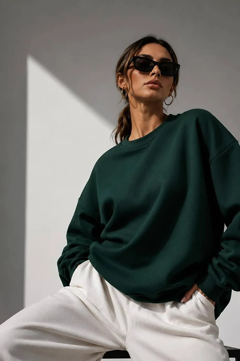 Kadın Üç İplik Şardonlu Pamuk Oversize Sweatshirt