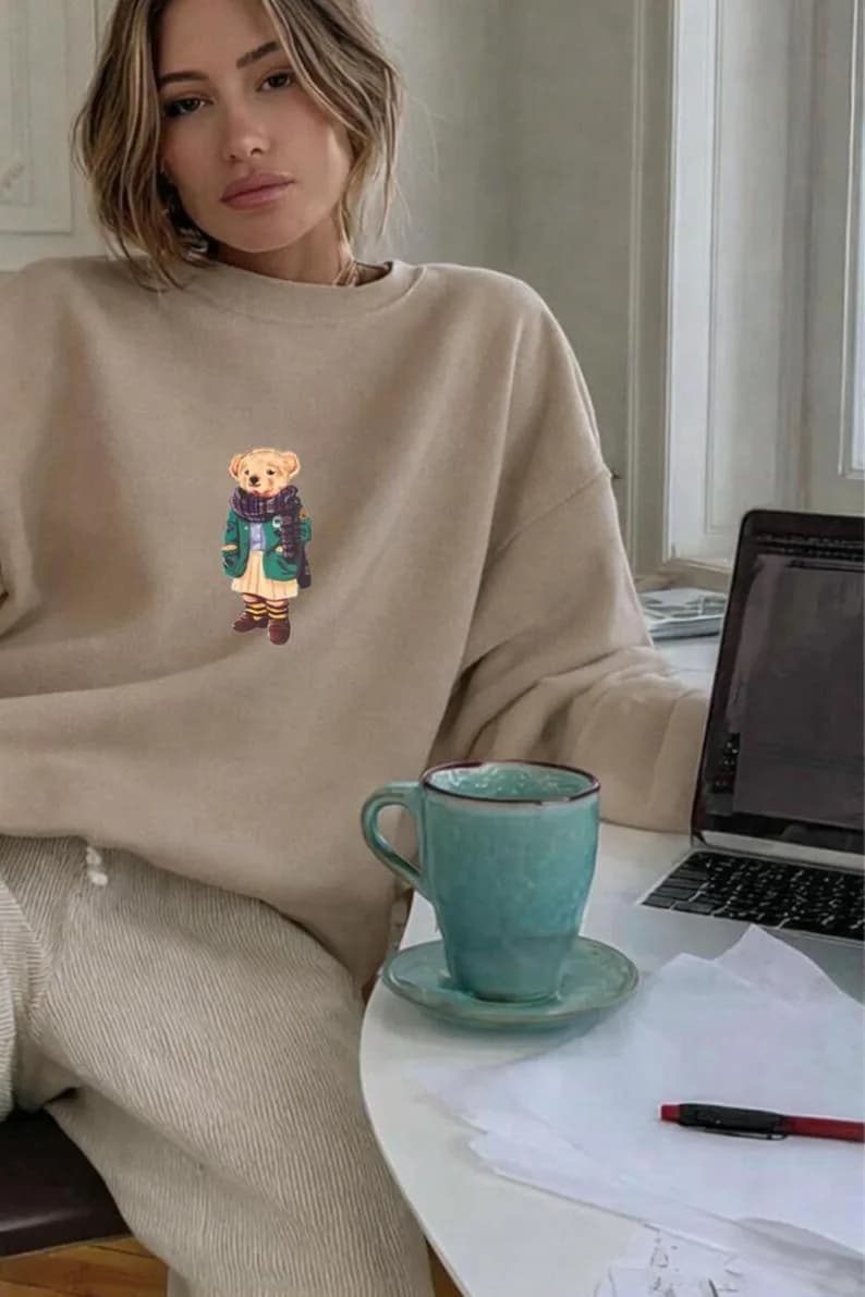 Teddy Bear Baskılı Organik Pamuk Sweatshirt