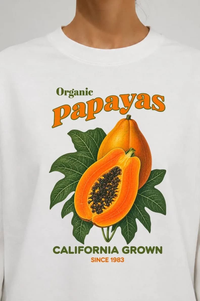 Beyaz Papaya Baskılı Tesettüre Uygun Uzun Kollu T-Shirt — Beyaz — görsel 3