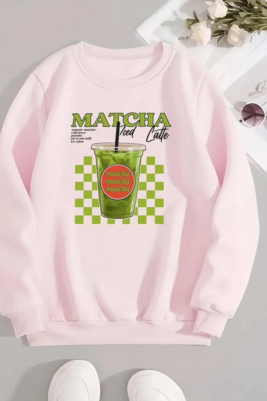 Kadın Matcha Baskılı Üç İplik Şardonlu Sweatshirt