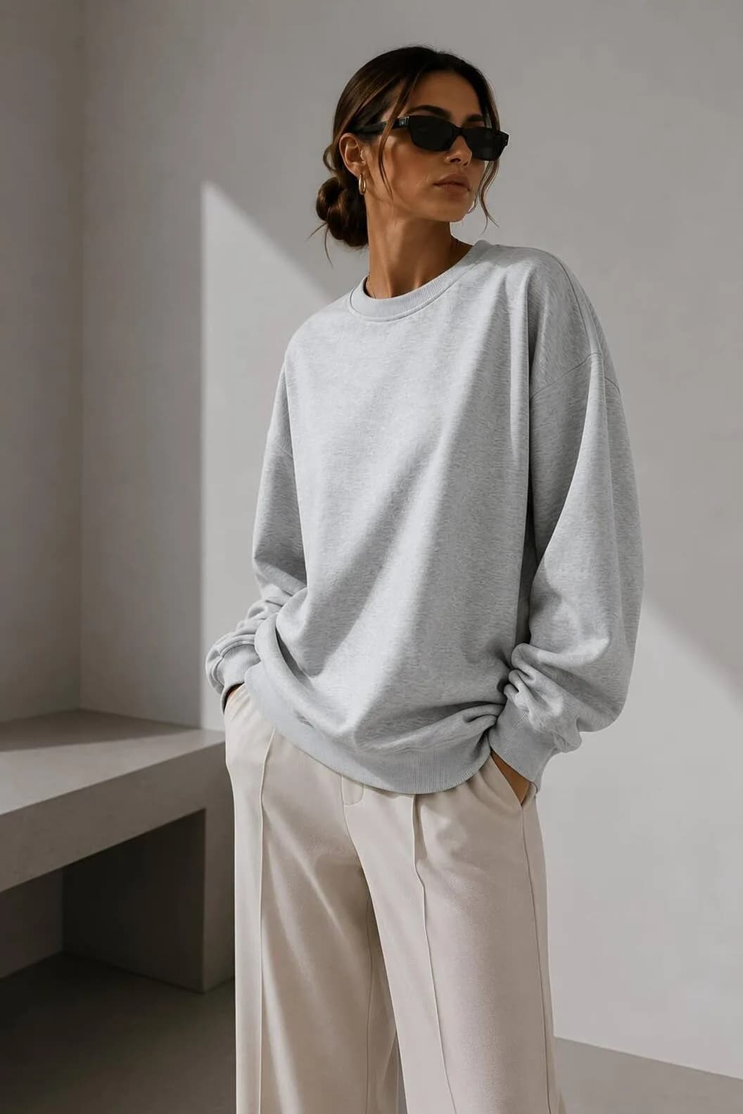 Kadın Üç İplik Şardonlu Pamuk Oversize Sweatshirt