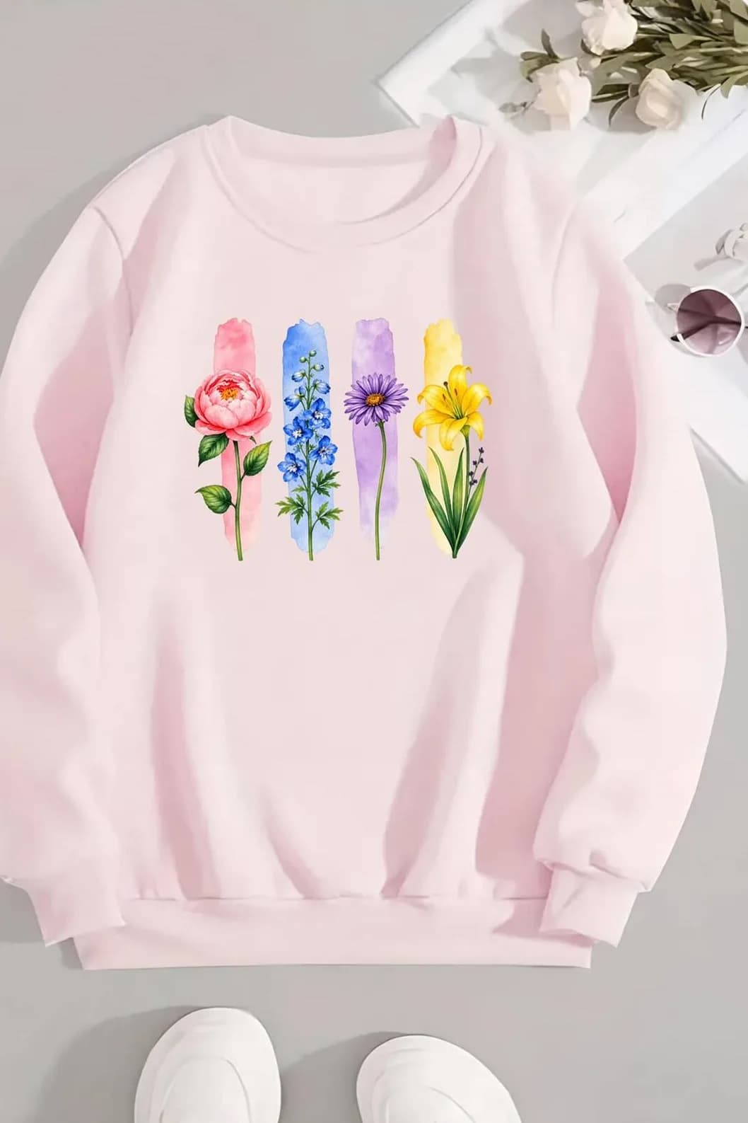 Kadın Botanical Baskılı Üç İplik Şardonlu Sweatshirt