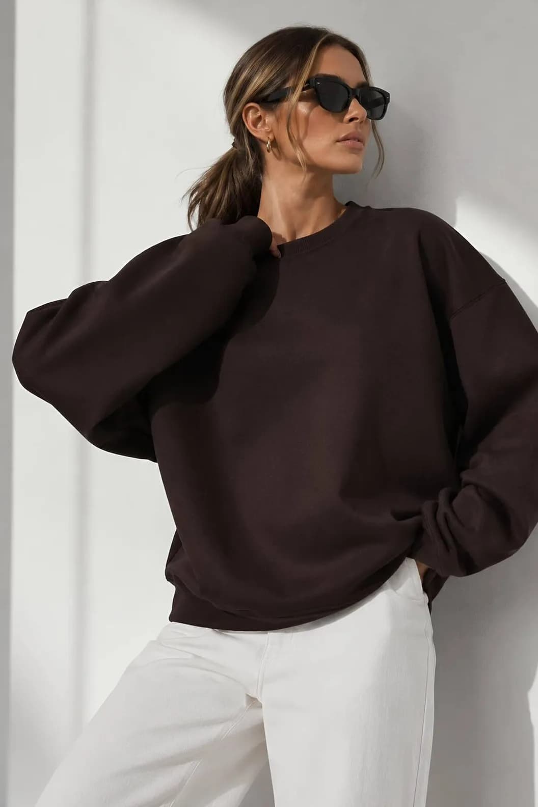 Kadın Üç İplik Şardonlu Pamuk Oversize Sweatshirt
