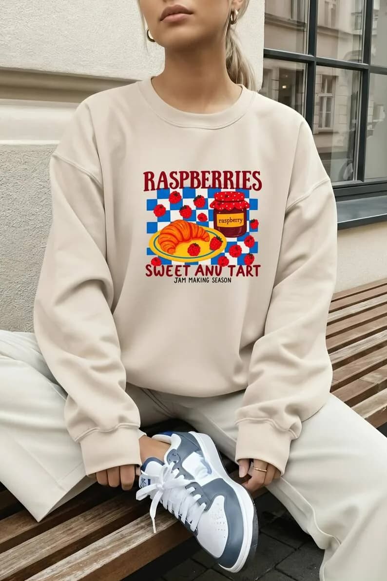 Kadın Kruvasan Baskılı Üç İplik Şardonlu Sweatshirt