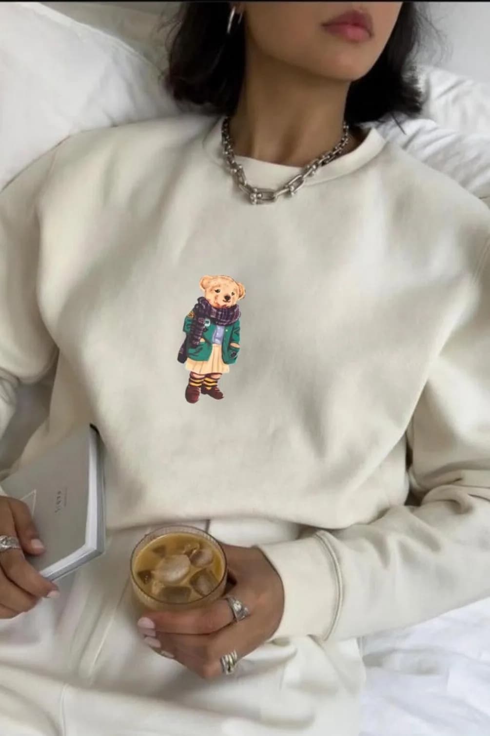 Teddy Bear Baskılı Organik Pamuk Sweatshirt