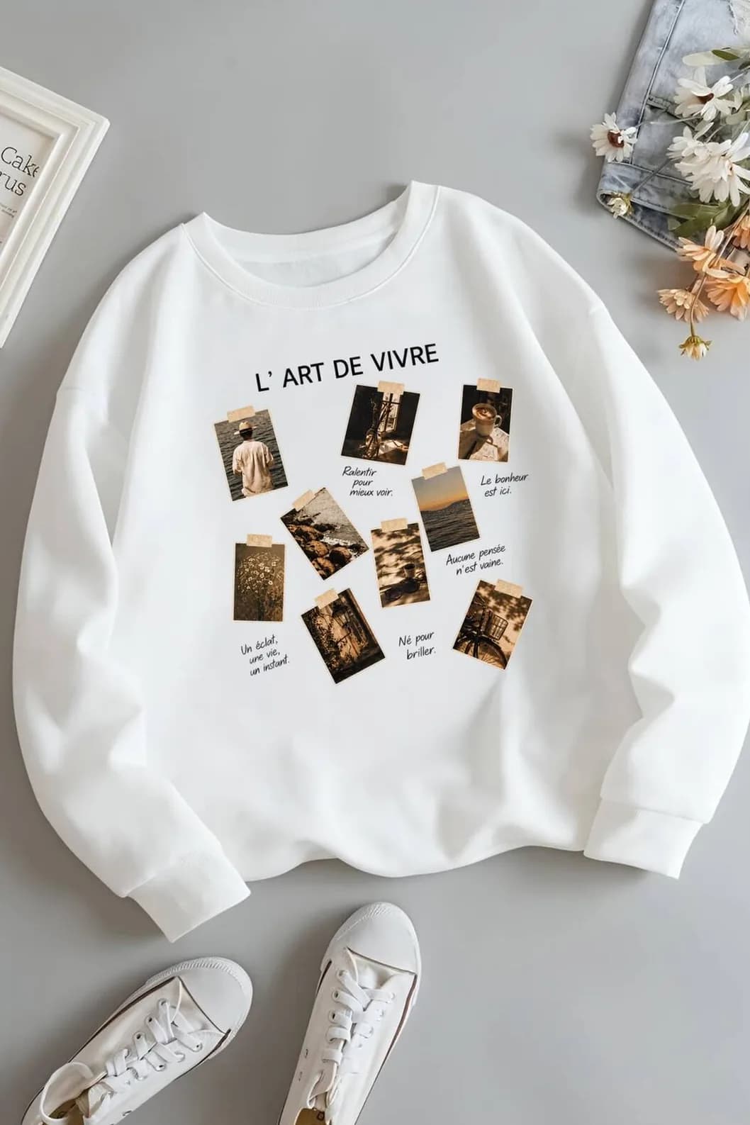 Kadın Görsel Baskılı Üç İplik Şardonlu Sweatshirt