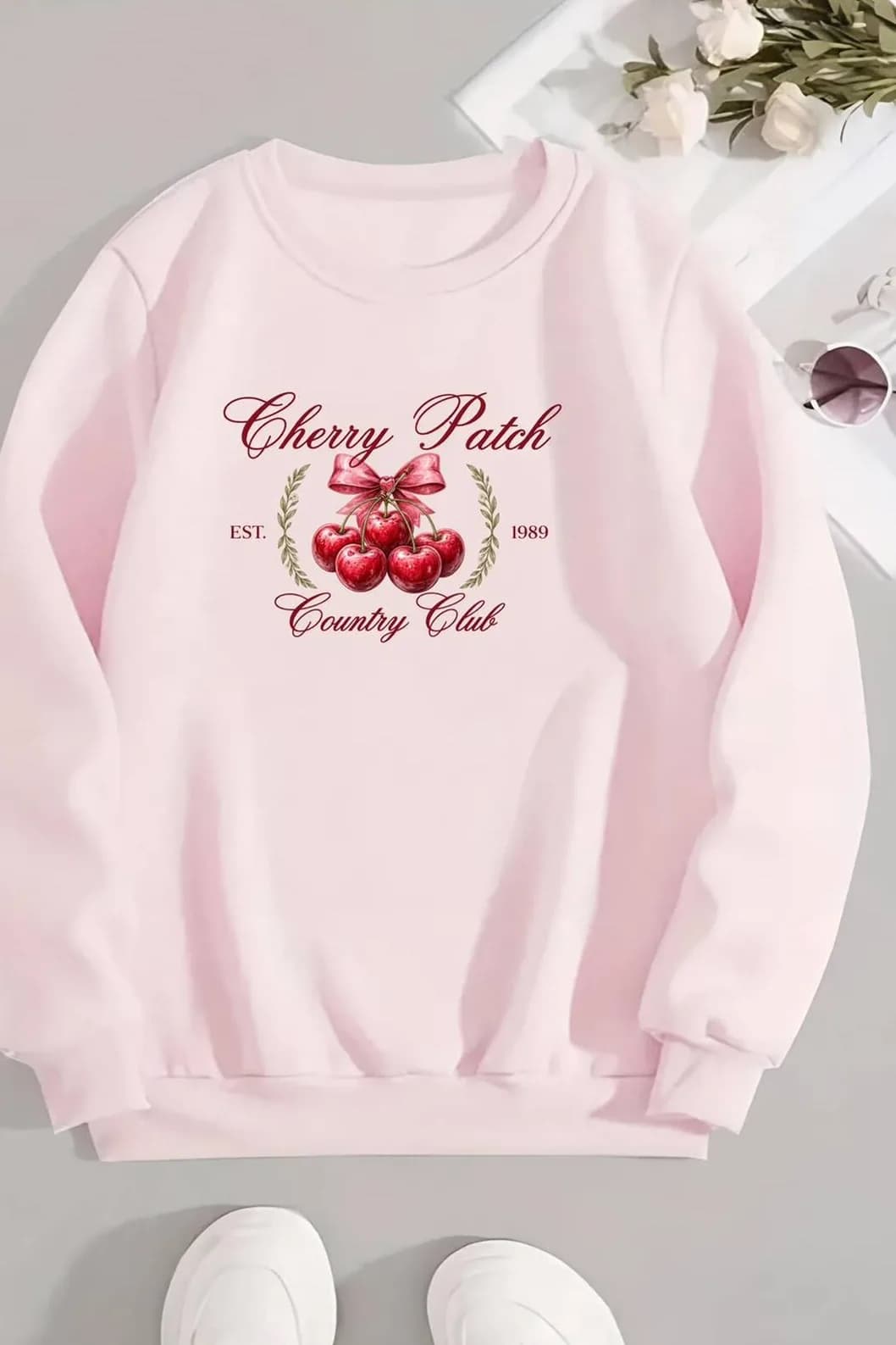Kadın Cherry Patch Baskılı Üç İplik Şardonlu Sweatshirt