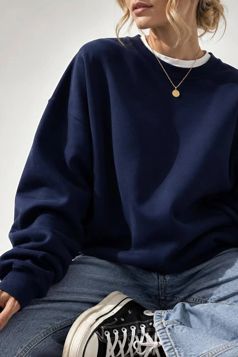 Kadın Üç İplik Şardonlu Pamuk Oversize Sweatshirt