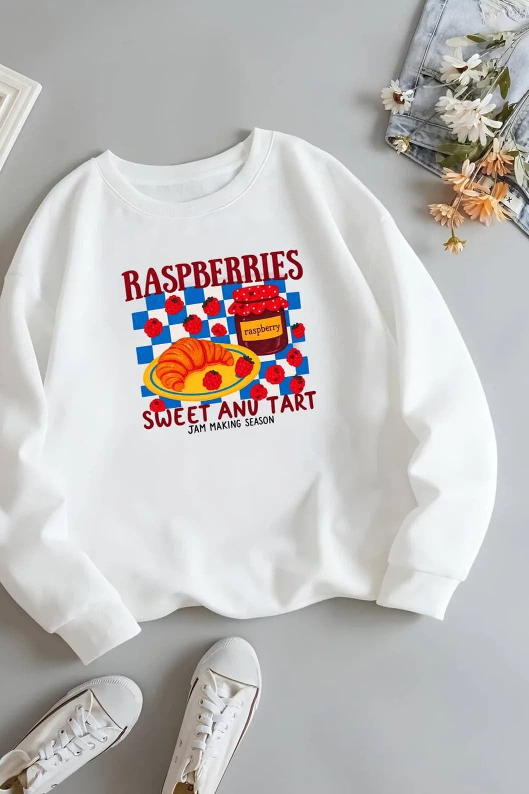 Kadın Kruvasan Baskılı Üç İplik Şardonlu Sweatshirt