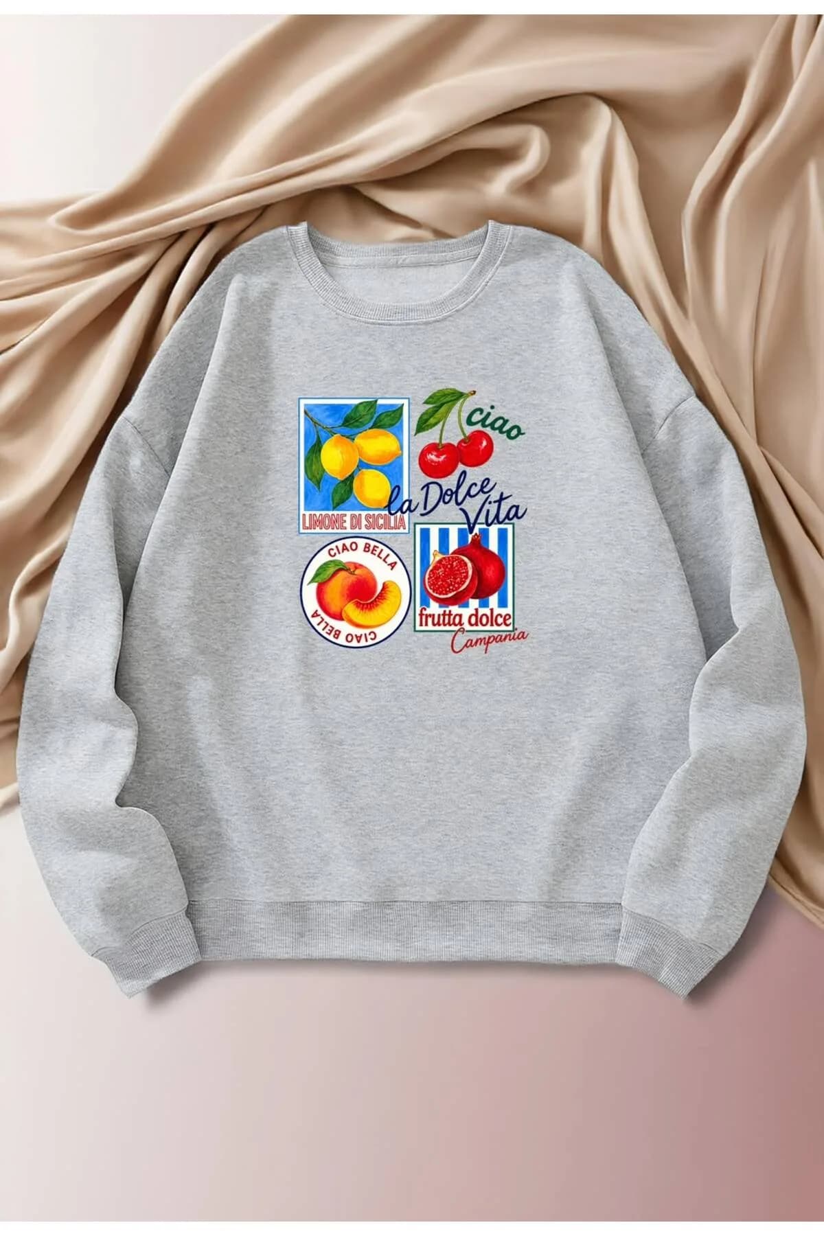 Kadın Dolce Vita Baskılı Üç İplik Şardonlu Sweatshirt