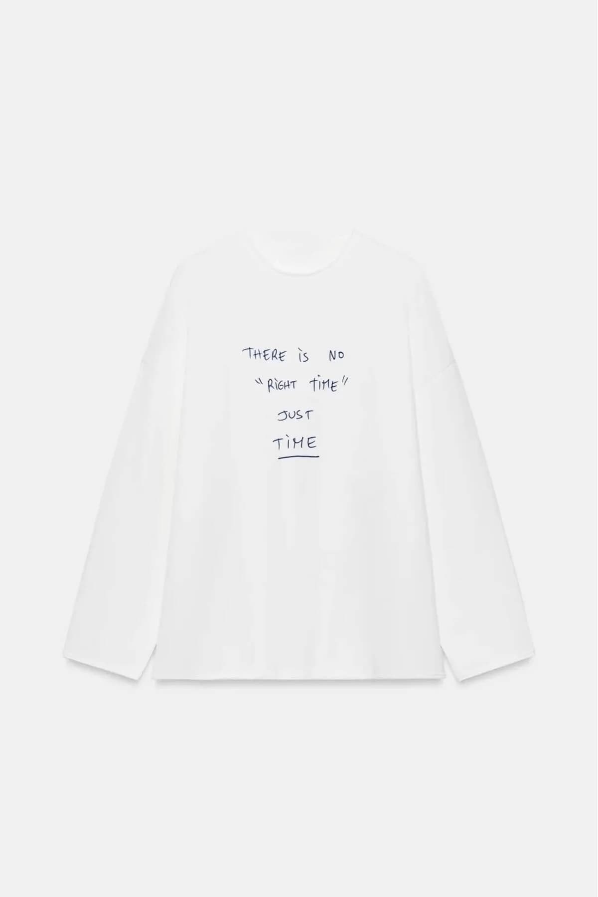 Beyaz Just Time Yazılı Uzun Kollu Sırt Baskılı T-Shirt — Beyaz — görsel 5