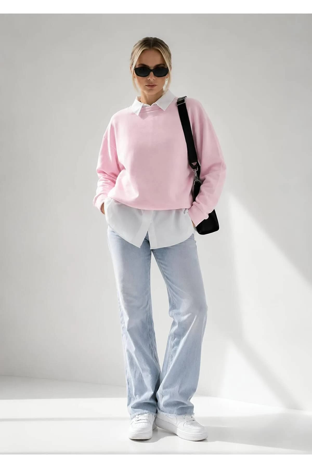 Kadın Üç İplik Şardonlu Pamuk Oversize Sweatshirt