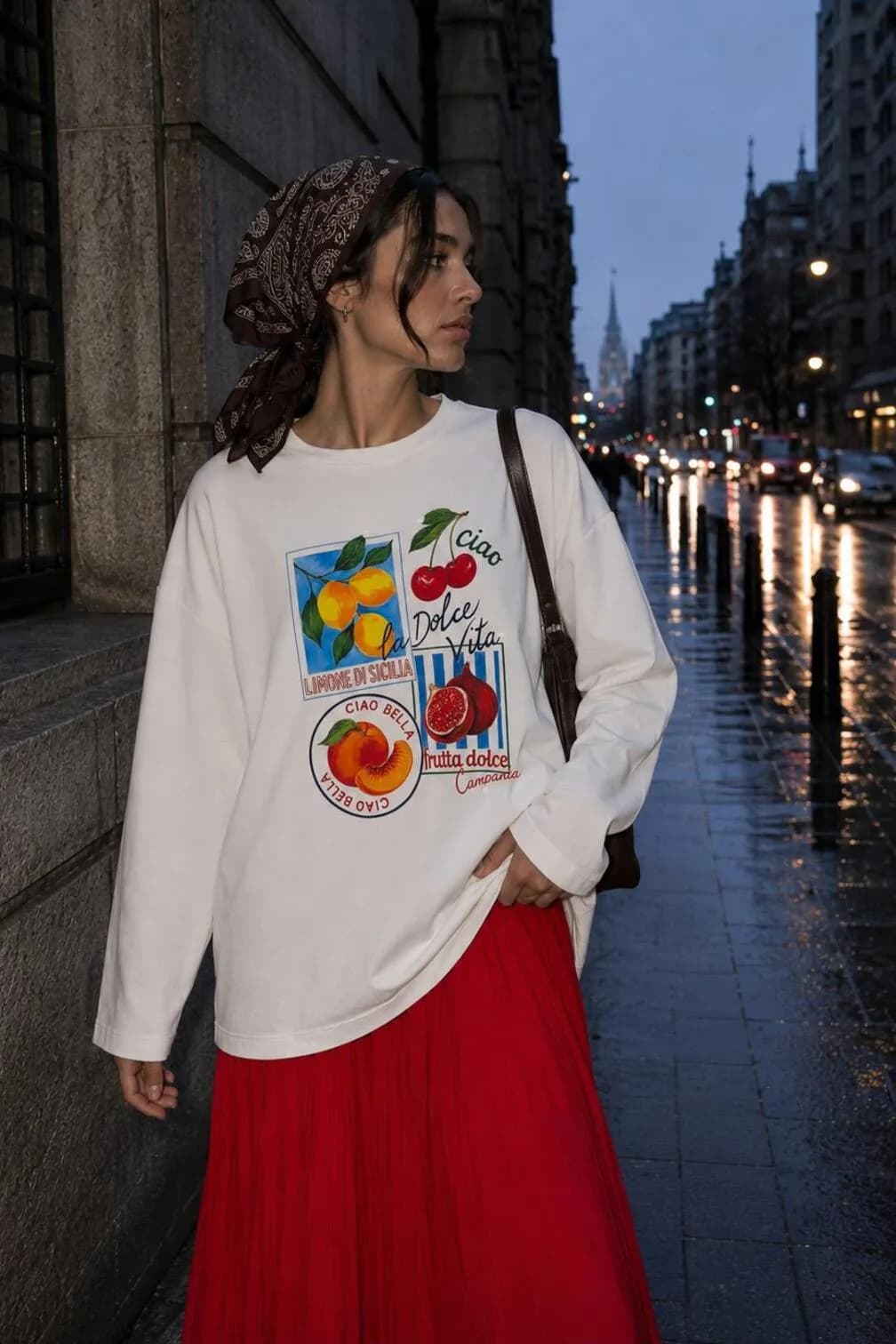 Beyaz Dolce Vita Baskılı Tesettüre Uygun Uzun Kollu Pamuklu T-Shirt / Bluz — Beyaz — görsel 3