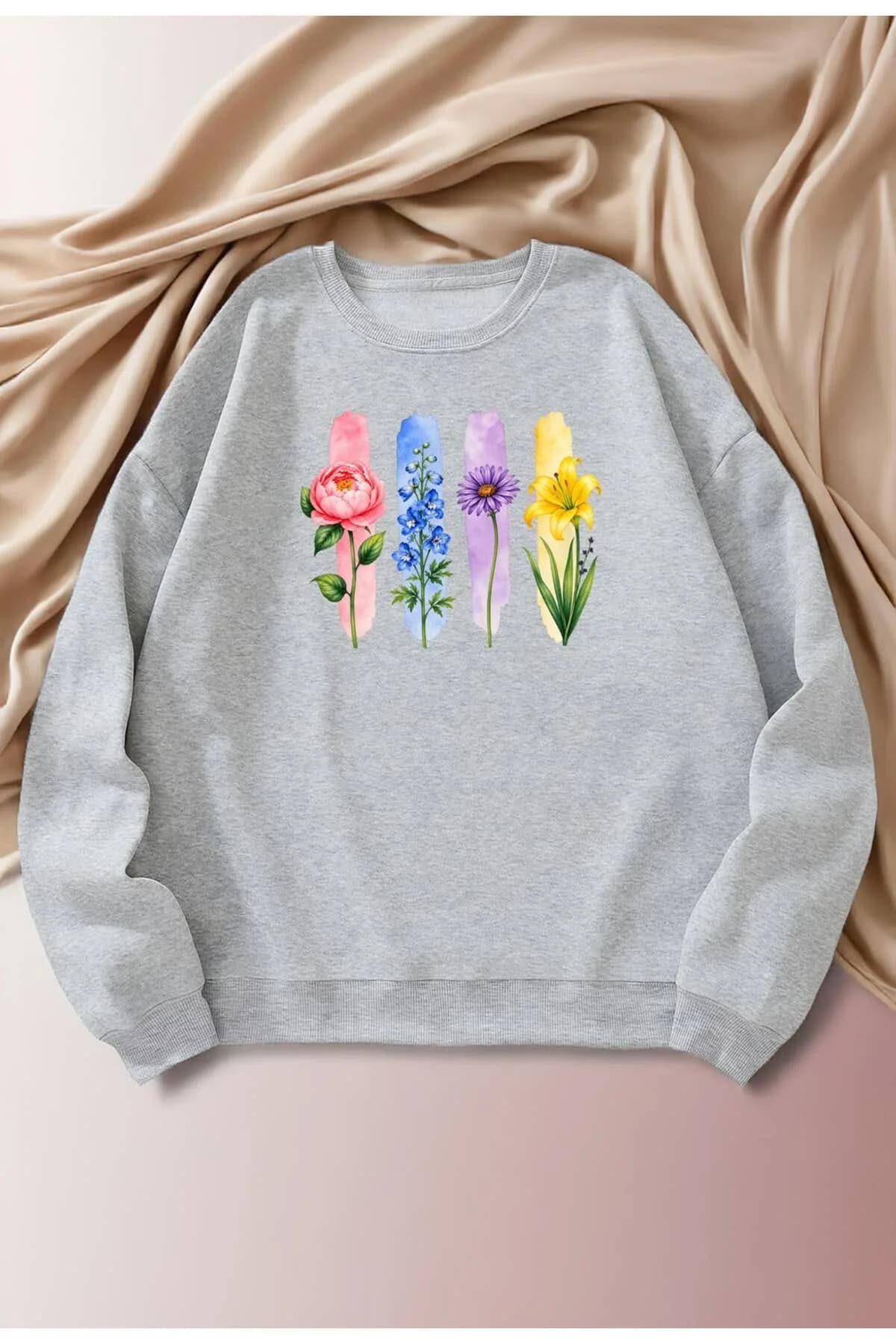 Kadın Botanical Baskılı Üç İplik Şardonlu Sweatshirt