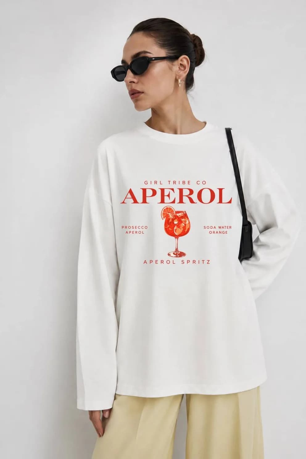 Beyaz Aperol Baskılı Tesettüre Uygun Uzun Kollu T-Shirt — Beyaz — görsel 3
