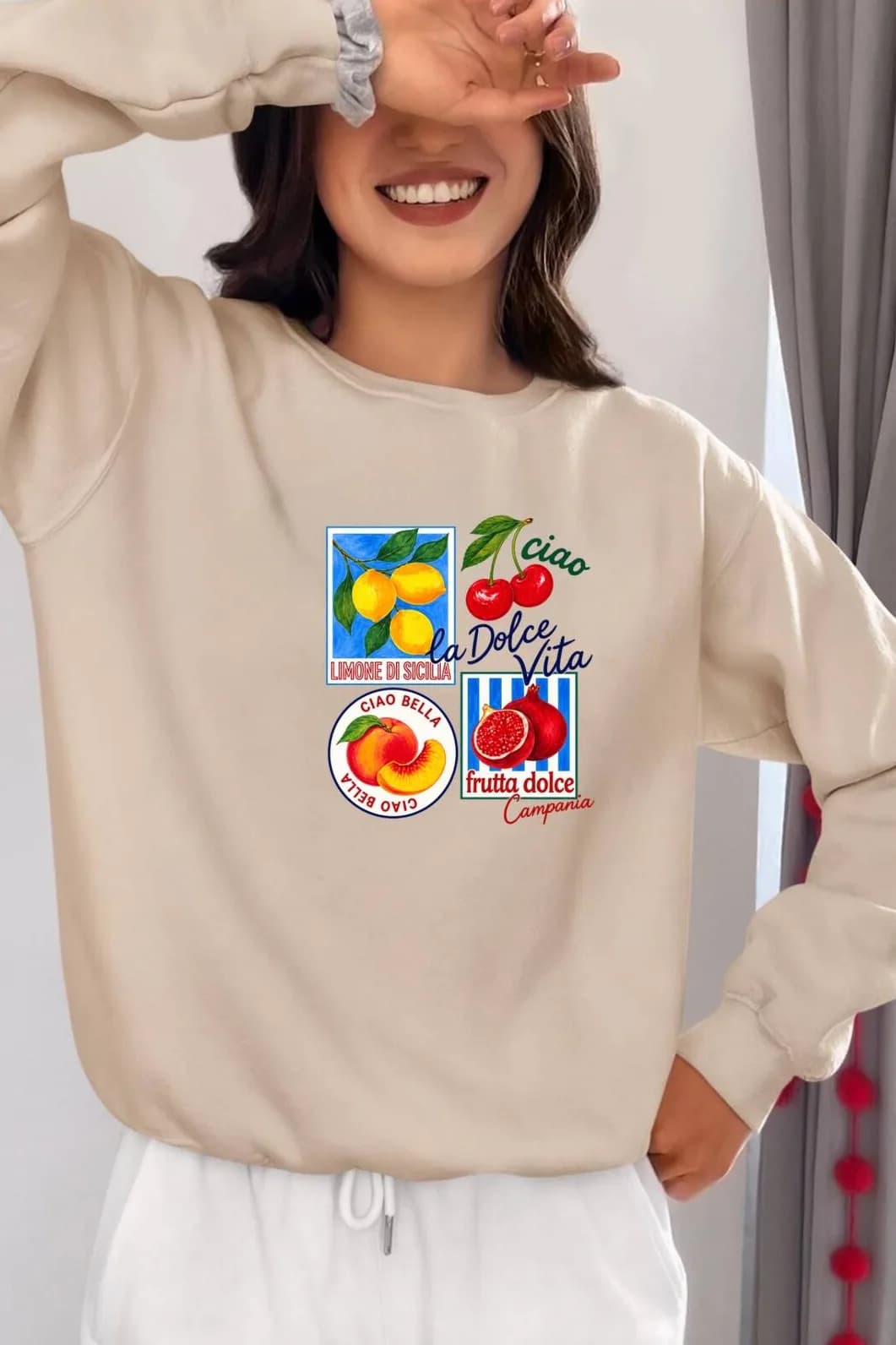 Kadın Dolce Vita Baskılı Üç İplik Şardonlu Sweatshirt