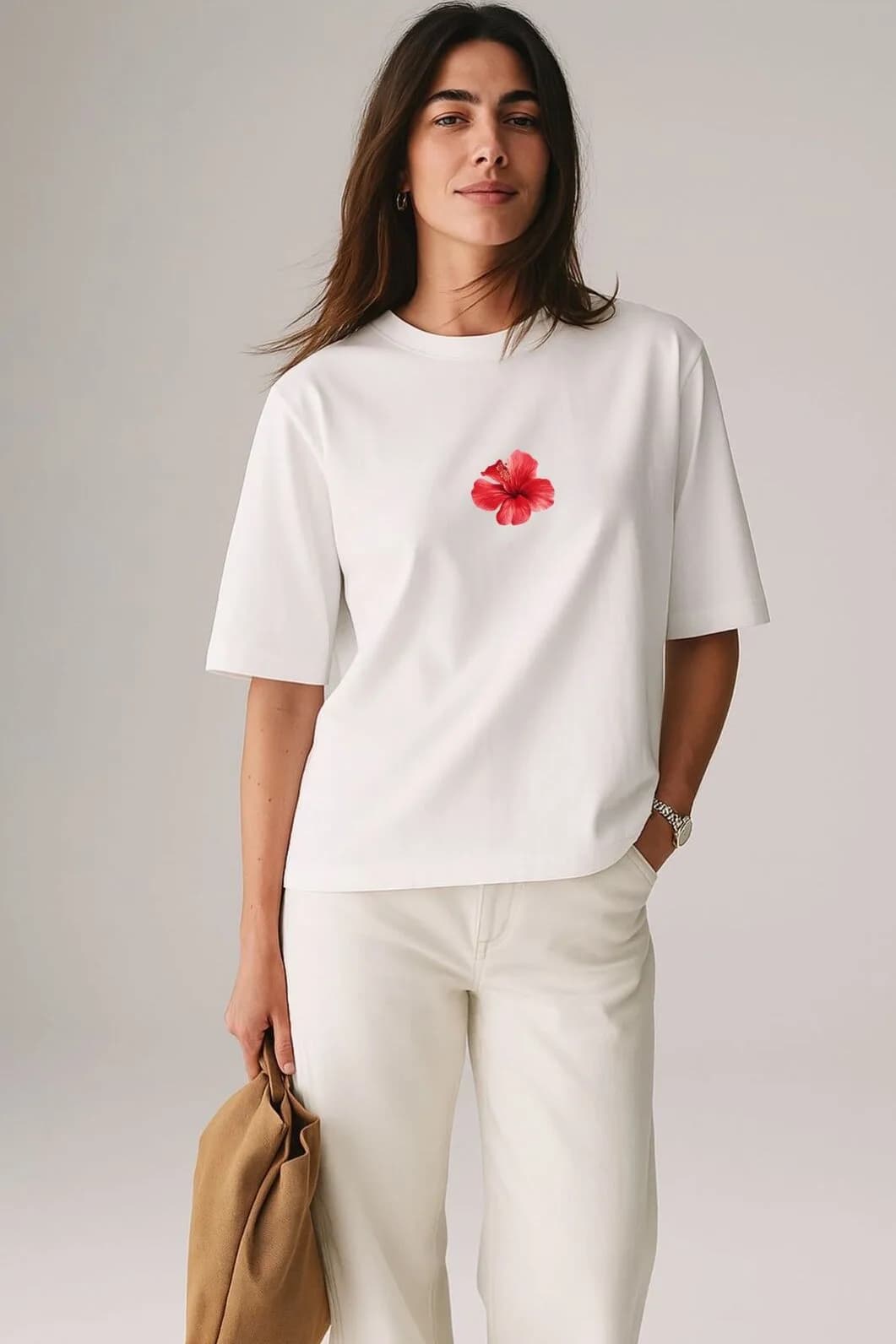 Clean Girl Style Gül Baskılı Oversize Pamuklu T-Shirt