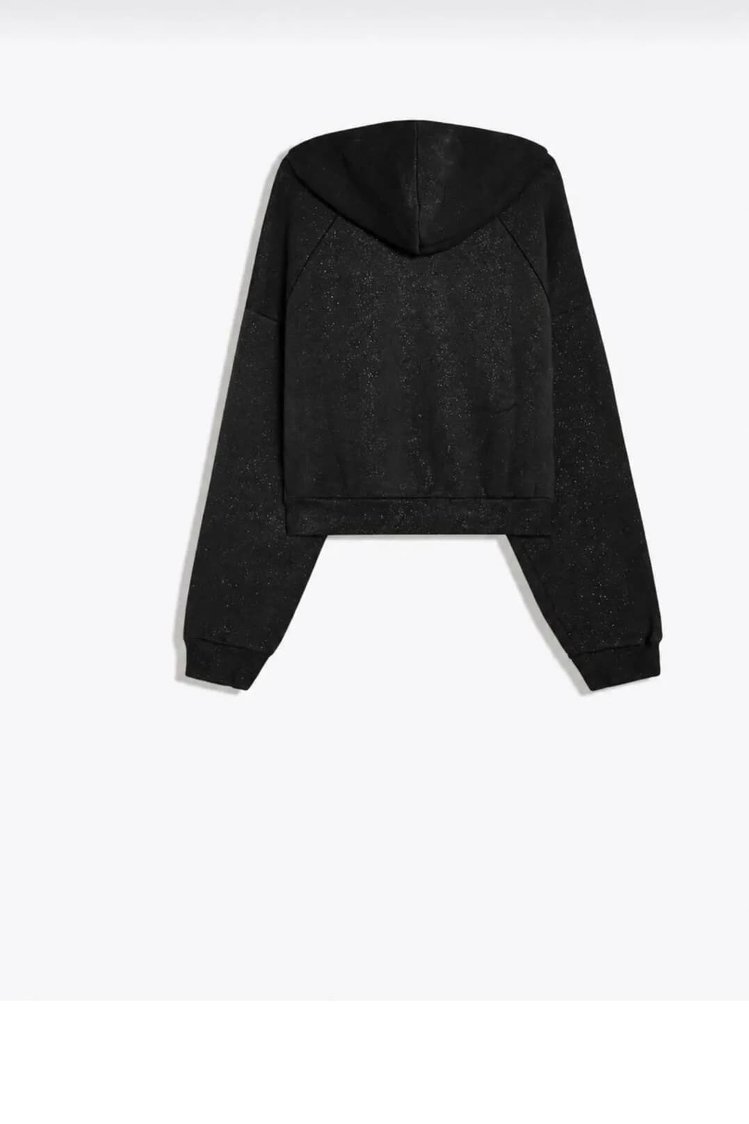 Işıltılı Simli Kapüşonlu Fermuarlı Üç İplik Şardonlu Reglan Kol Sweatshirt — Siyah — görsel 3