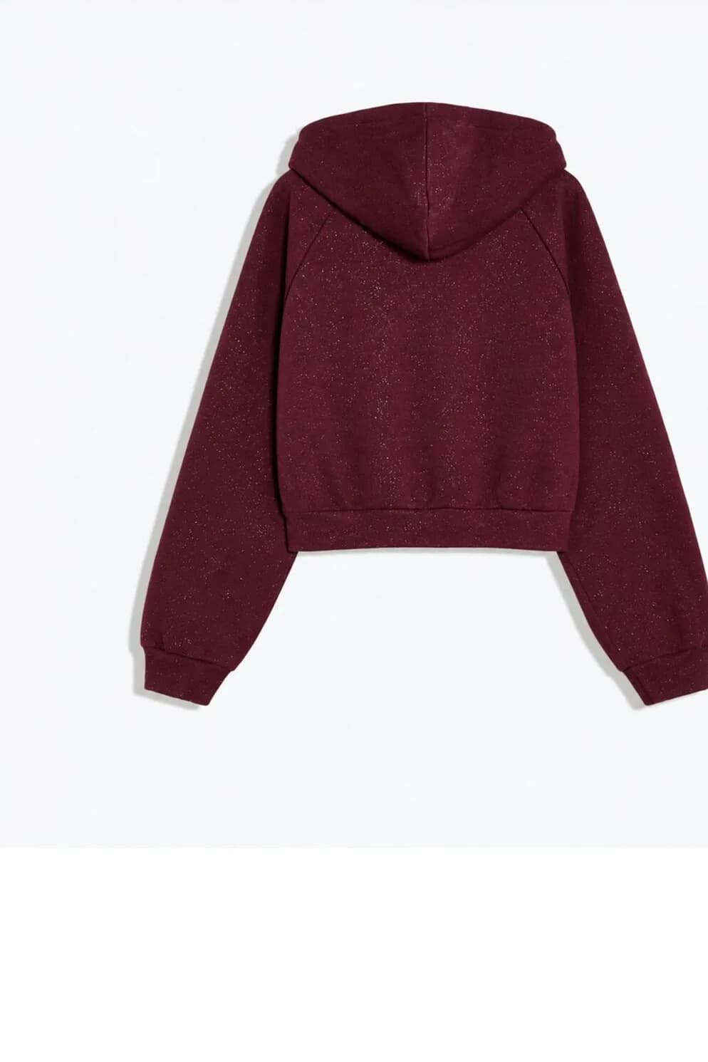 Işıltılı Simli Kapüşonlu Fermuarlı Üç İplik Şardonlu Reglan Kol Sweatshirt — Bordo — görsel 3