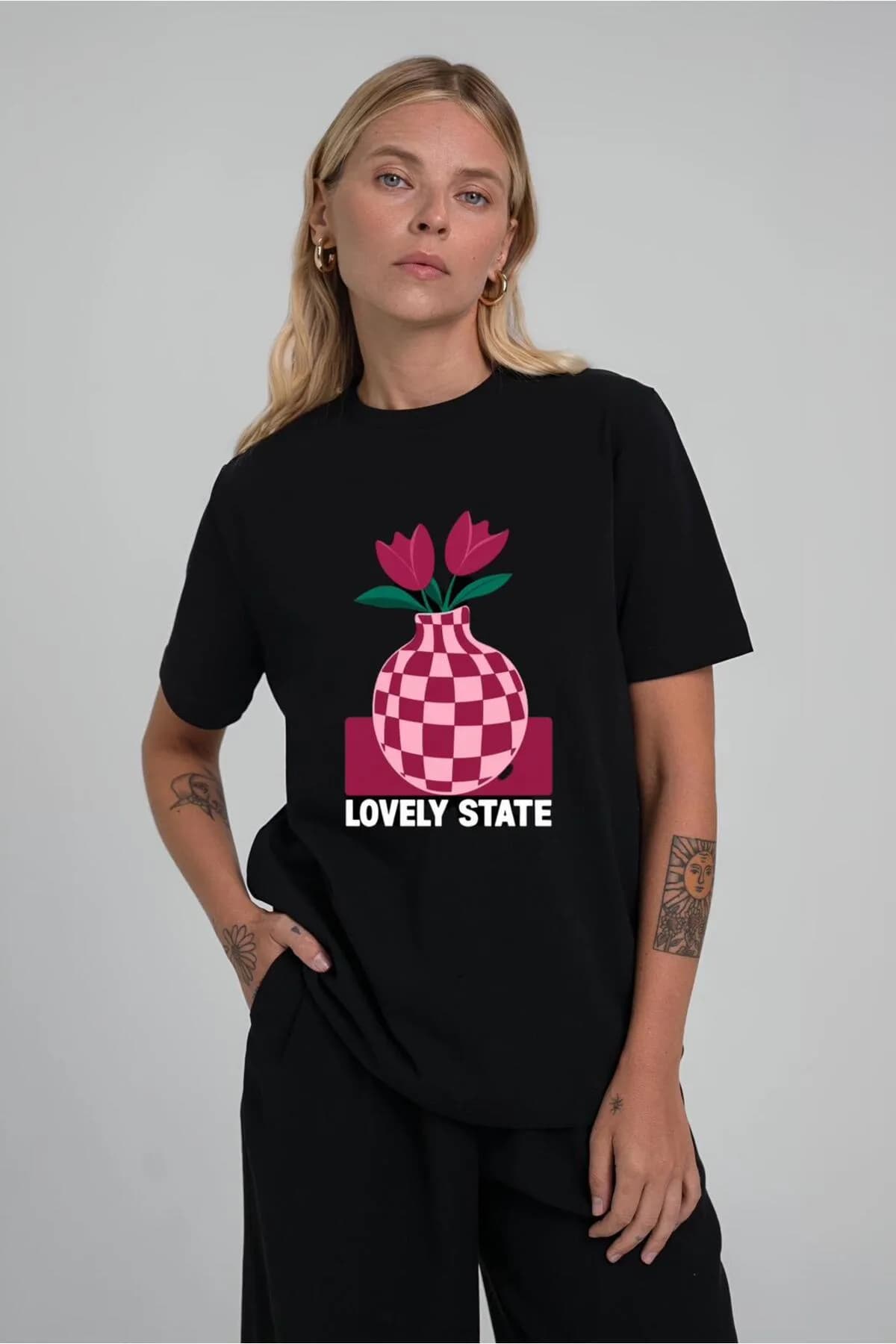 Kadın Yumuşak Kumaşlı %100 Pamuklu Baskılı Regular T-Shirt