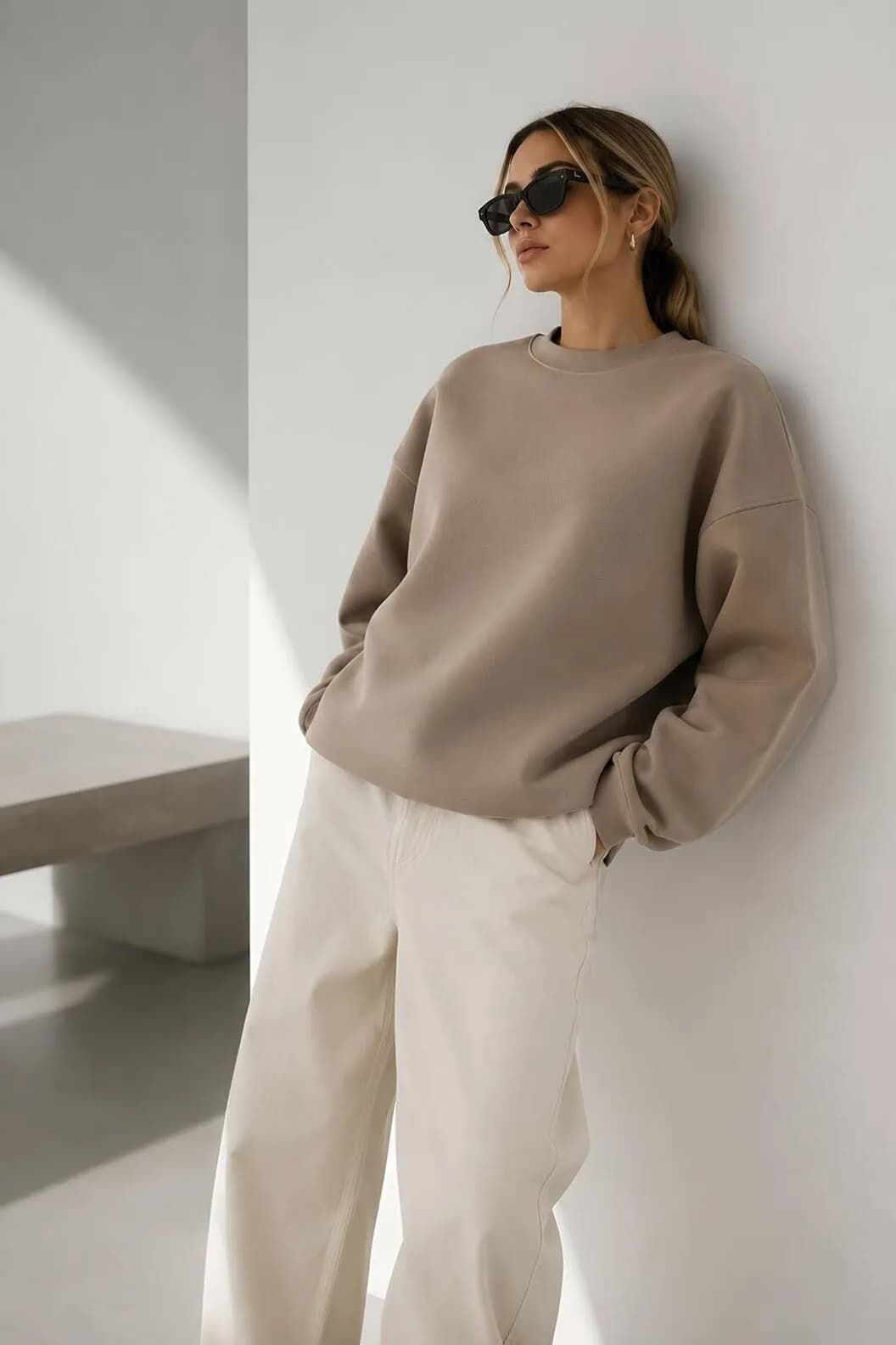 Kadın Üç İplik Şardonlu Pamuk Oversize Sweatshirt