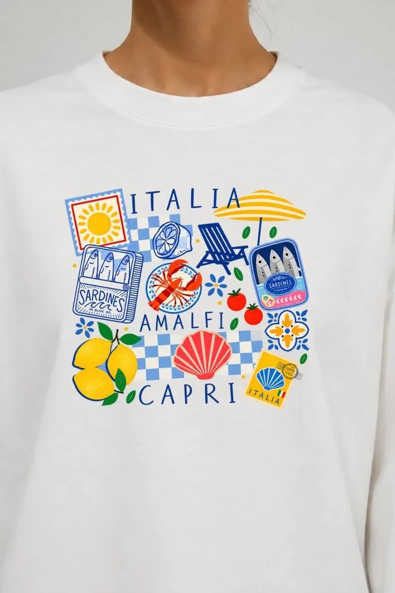 Beyaz Summer Baskılı Tesettüre Uygun Uzun Kollu T-Shirt — Beyaz — görsel 3