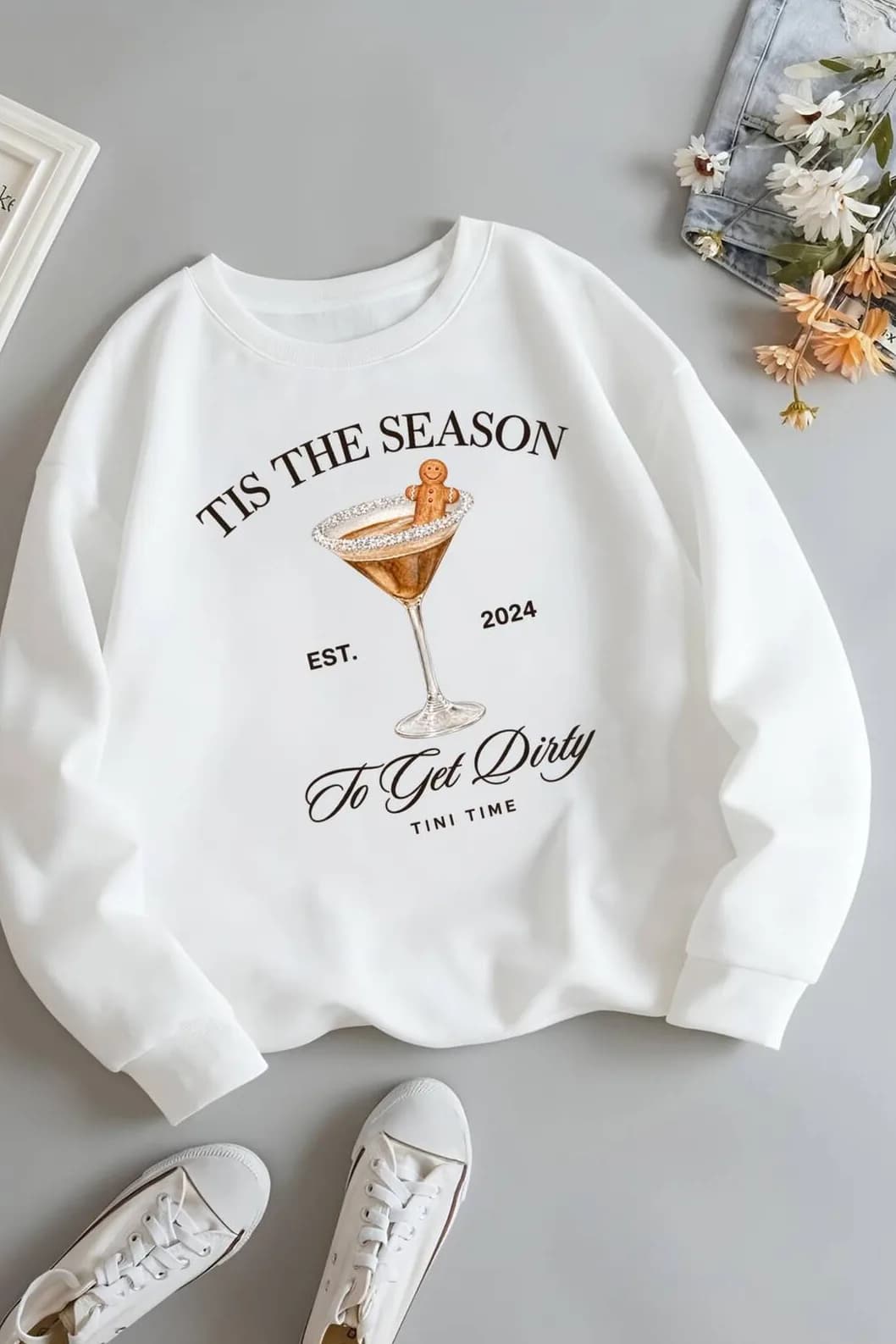 Kadın Martini Baskılı Üç İplik Şardonlu Sweatshirt