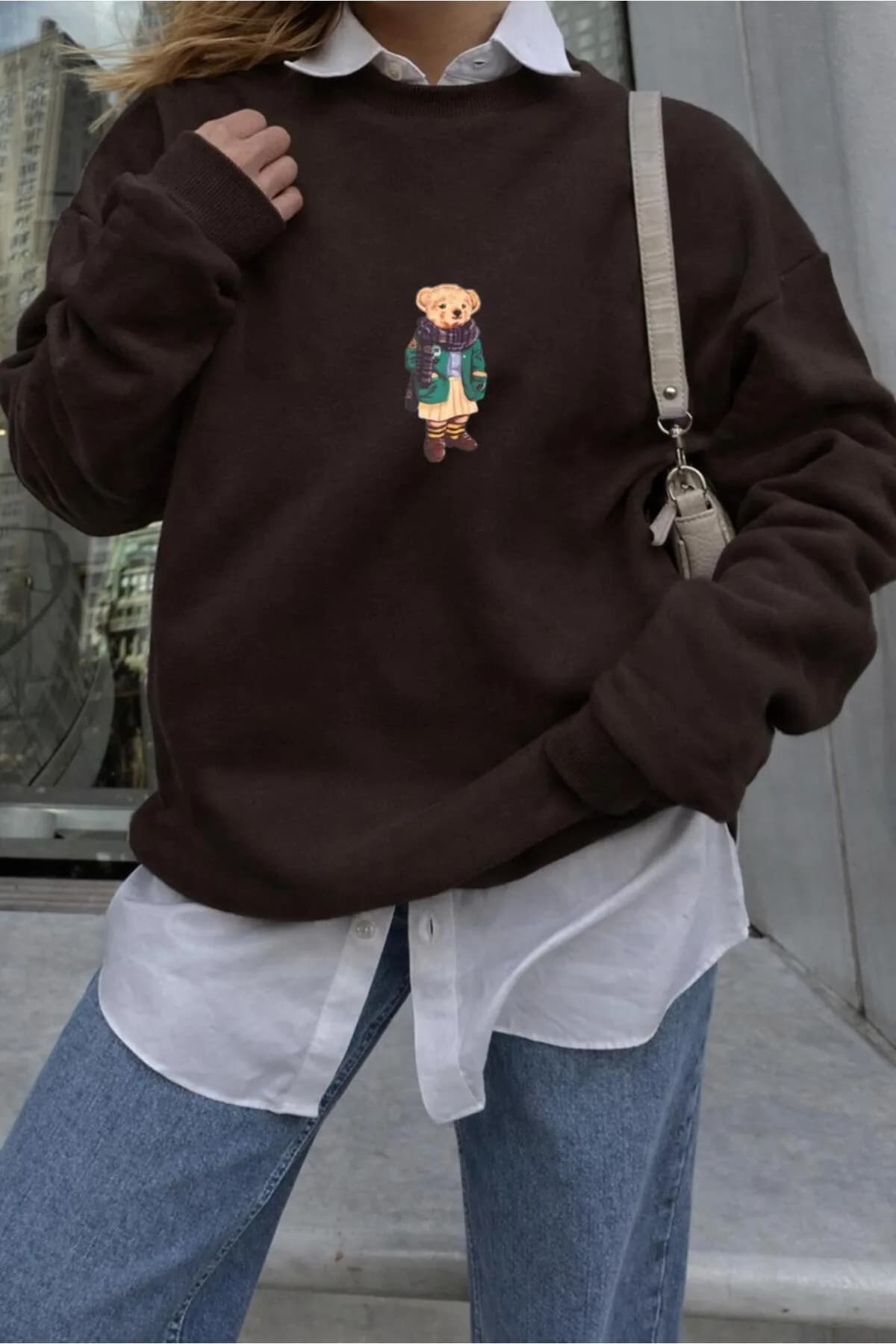 Teddy Bear Baskılı Organik Pamuk Sweatshirt