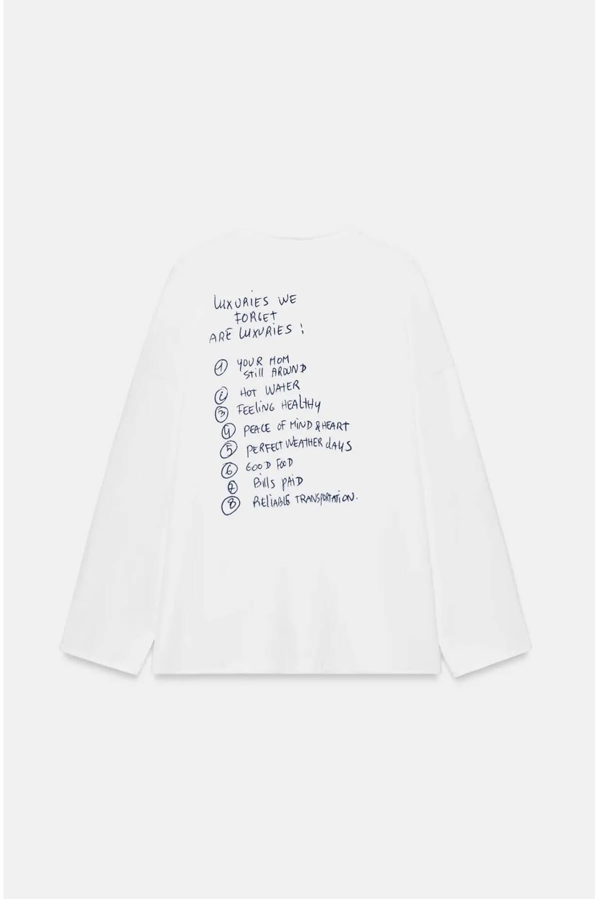 Beyaz Just Time Yazılı Uzun Kollu Sırt Baskılı T-Shirt — Beyaz — görsel 6