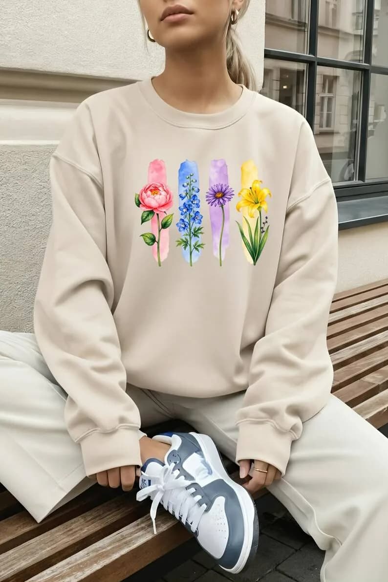 Kadın Botanical Baskılı Üç İplik Şardonlu Sweatshirt