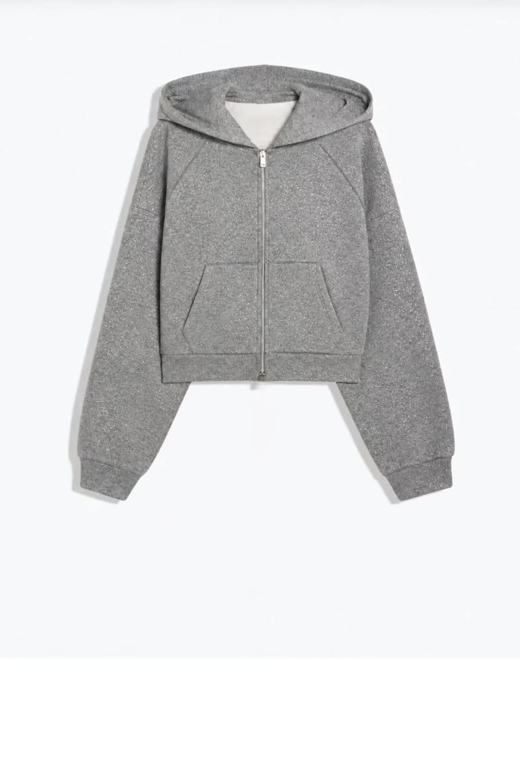 Işıltılı Simli Kapüşonlu Fermuarlı Üç İplik Şardonlu Reglan Kol Sweatshirt — Gri — görsel 2