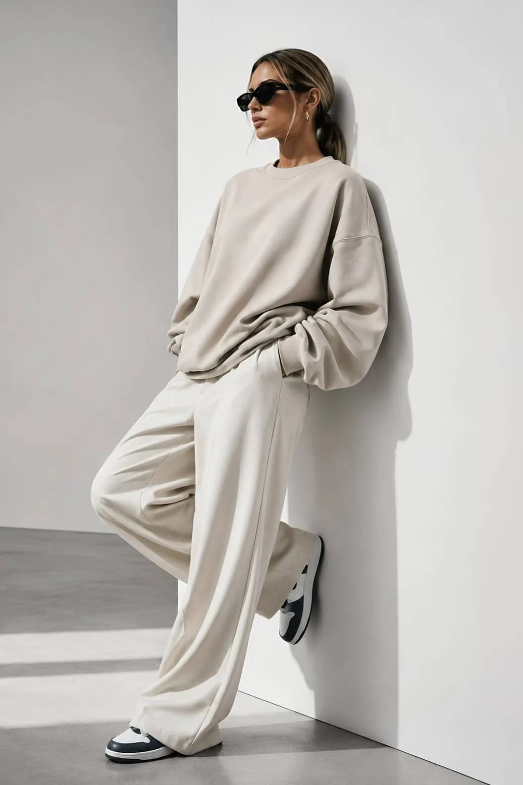 Kadın Üç İplik Şardonlu Pamuk Oversize Sweatshirt