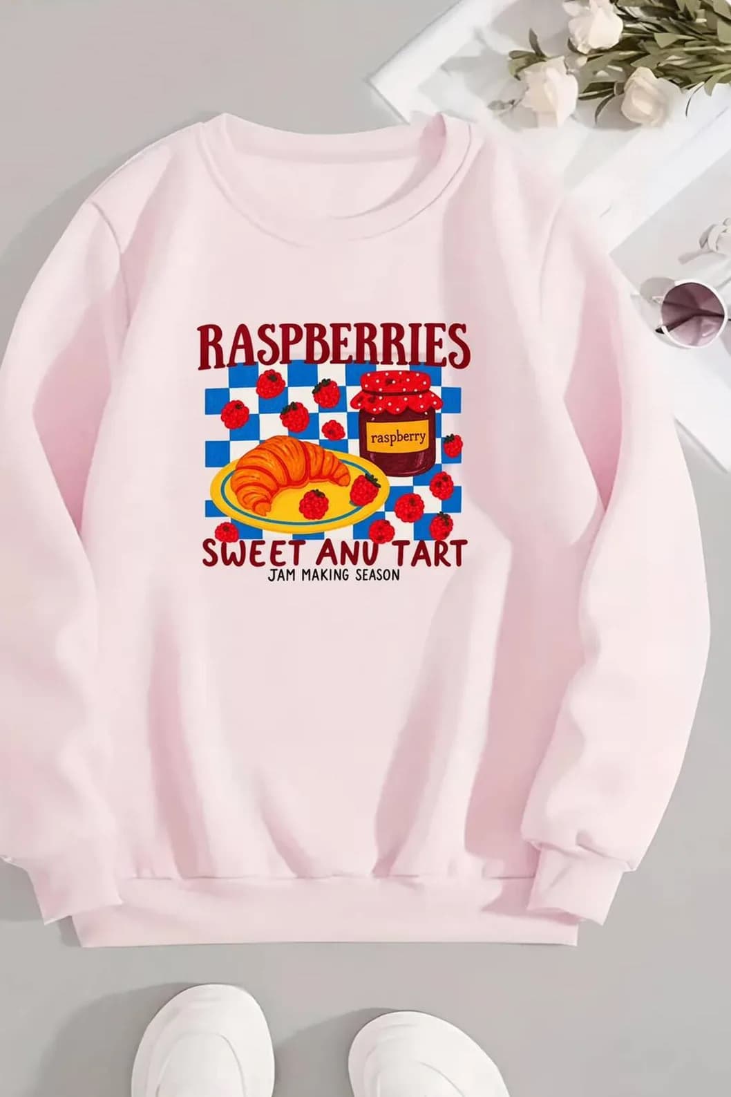 Kadın Kruvasan Baskılı Üç İplik Şardonlu Sweatshirt