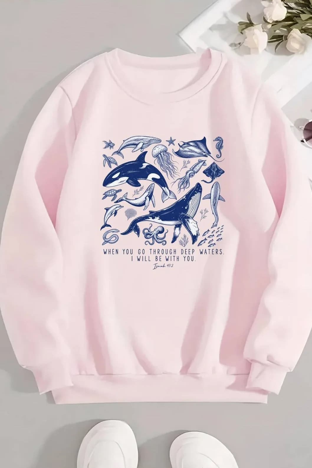 Kadın Balık Baskılı Üç İplik Şardonlu Sweatshirt