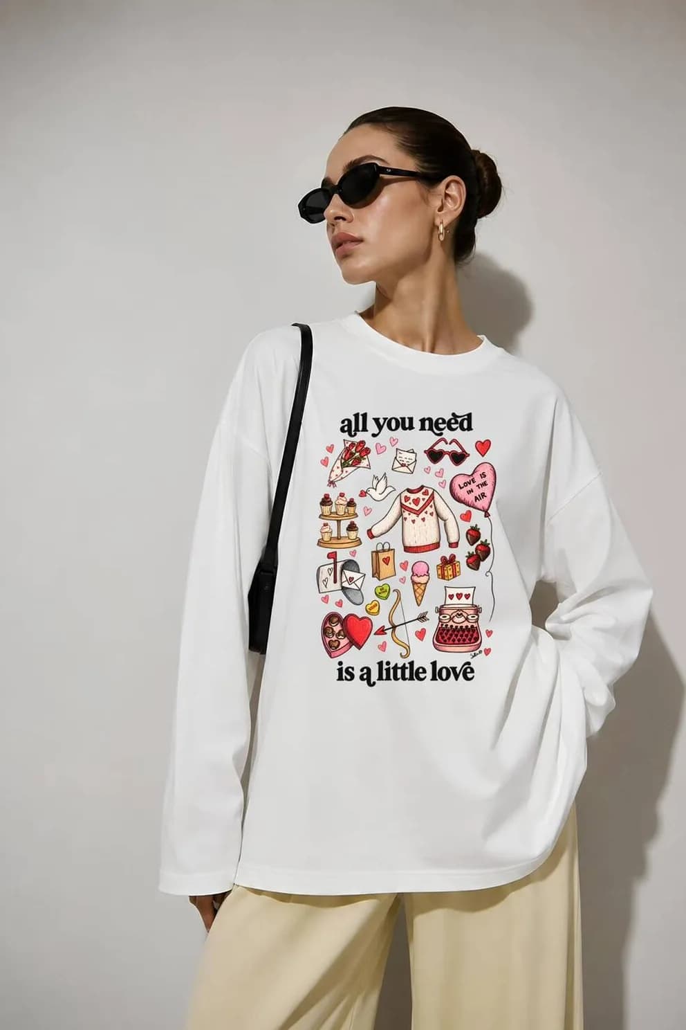 Beyaz Little Love Baskılı Tesettüre Uygun Uzun Kollu T-Shirt — Beyaz — görsel 3