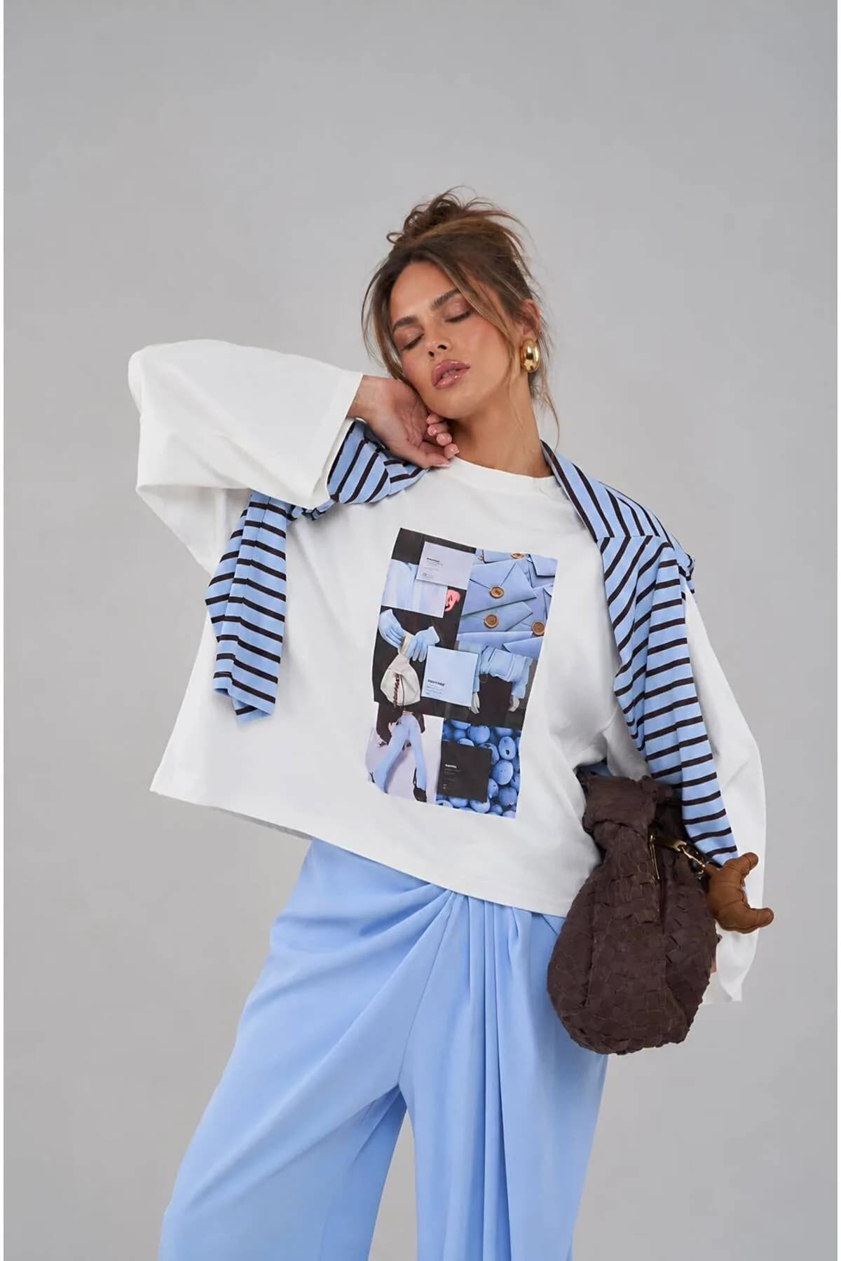 Beyaz Blueberry Baskılı Tesettüre Uygun Uzun Kollu T-Shirt — Beyaz — görsel 3