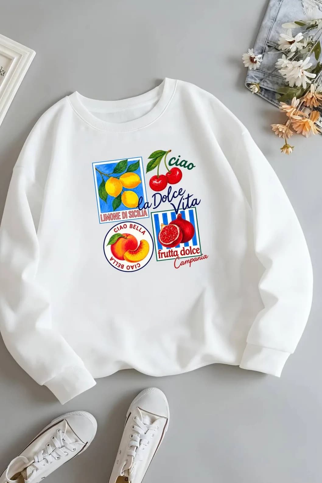 Kadın Dolce Vita Baskılı Üç İplik Şardonlu Sweatshirt