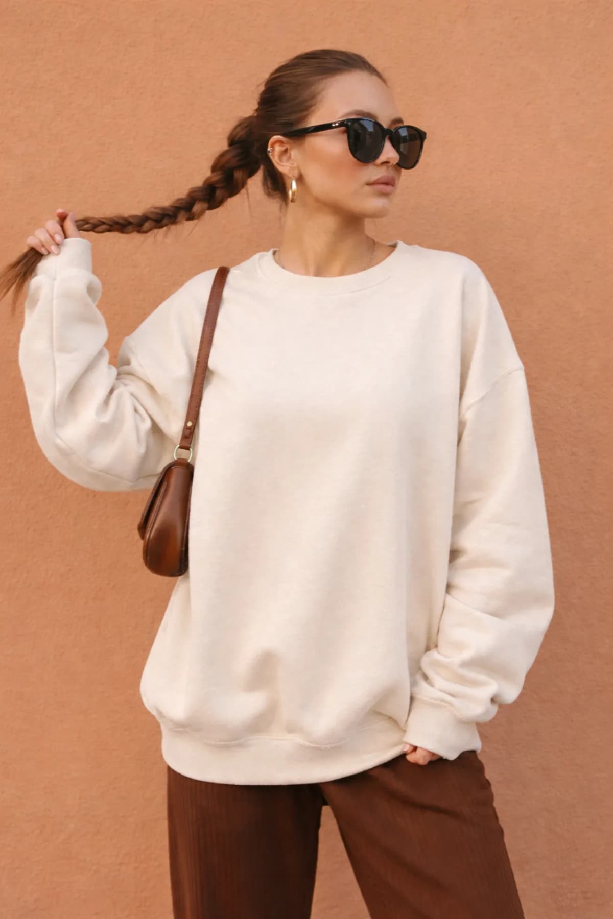 Kadın Pamuk Sweatshirt — Krem