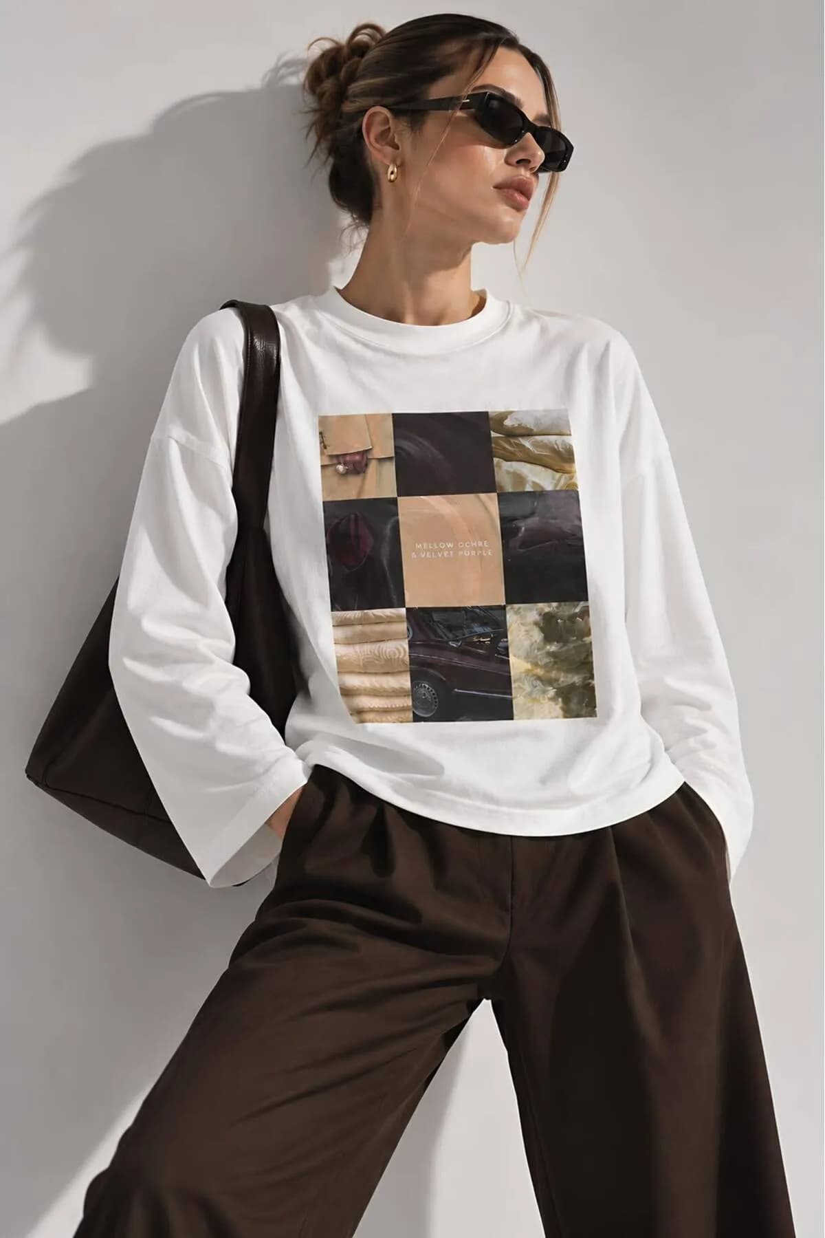 Beyaz Mellow Baskılı Tesettüre Uygun Uzun Kollu T-Shirt — Beyaz — görsel 3