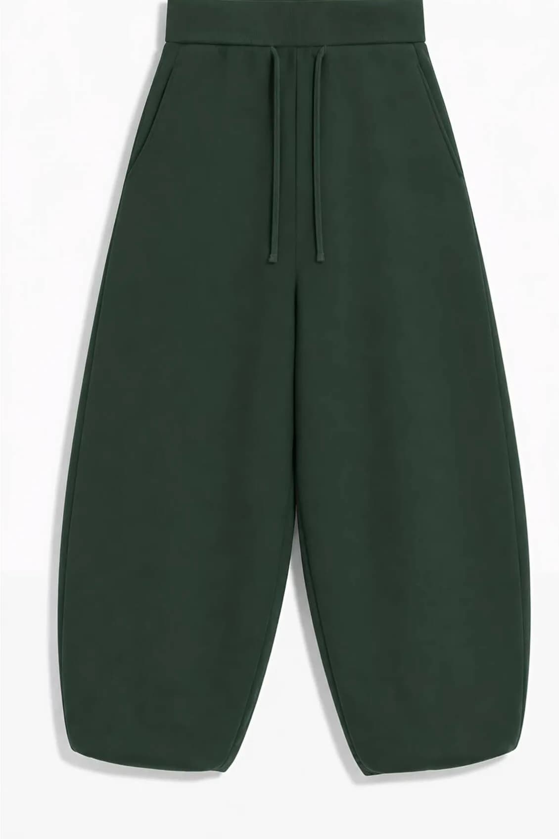 Üç İplik Şardonlu Kıvrımlı Kaşkorse Bel Cepli Ayarlanabilir Lastikli Ultra Bol Barrel Fit Baggy Pantolon / Eşofman Altı — Yeşil — görsel 4